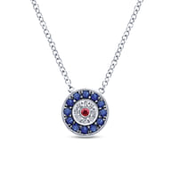 14K White Gold Sapphire Ruby and Diamond Evil Eye Pendant Necklace