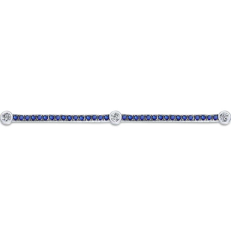 14K White Gold Sapphire Tennis Bracelet with Round Diamond Stations - 0.35 ct - Shot 2
