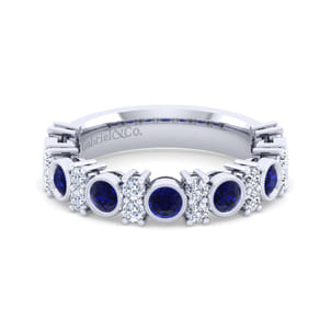 14K White Gold Sapphire and Diamond Anniversary Band