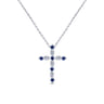 14K White Gold Sapphire and Diamond Cross Pendant Necklace - 0.04 ct