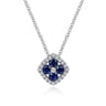 14K White Gold Sapphire and Diamond Halo Floral Pendant Necklace - 0.14 ct