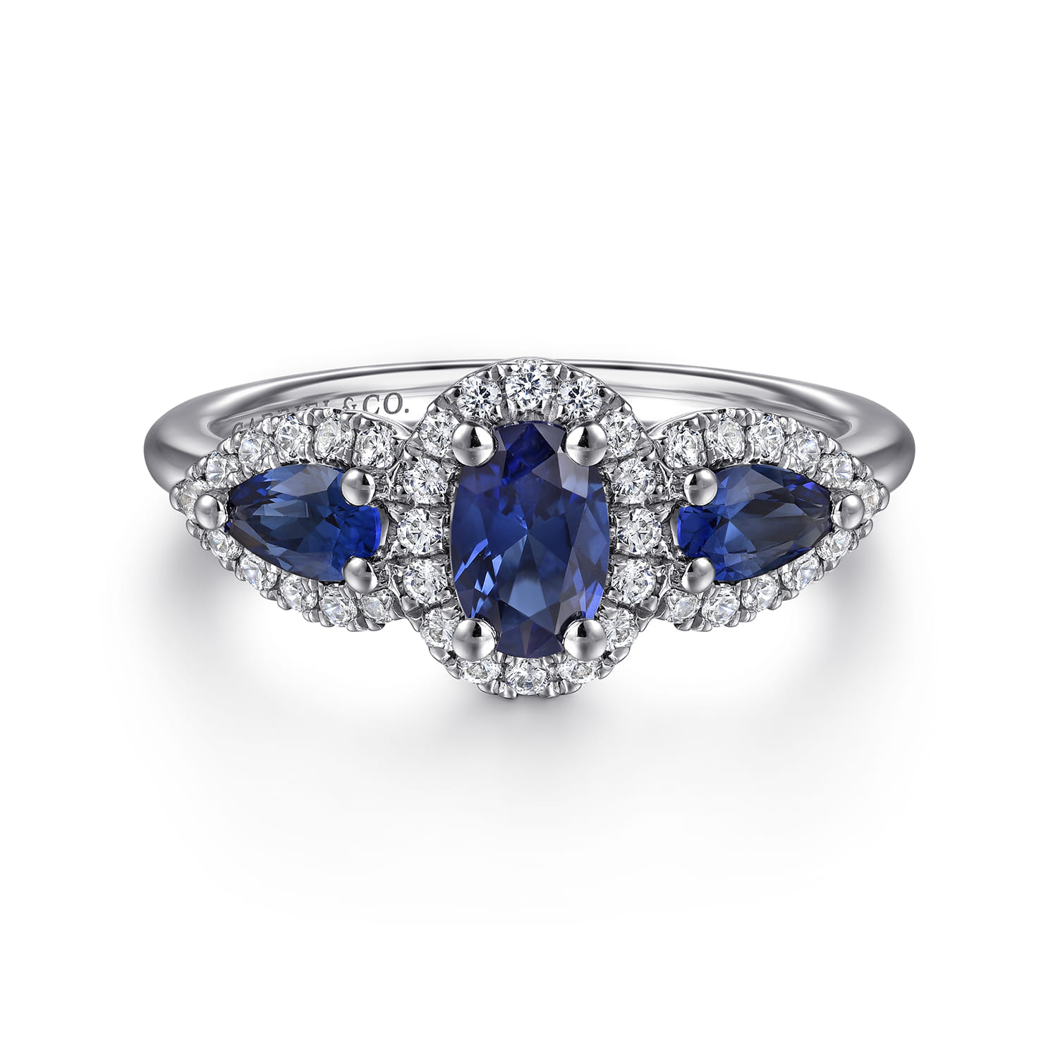 14K White Gold Sapphire and Diamond Halo Ladies Ring - 0.25 ct - Shot 1