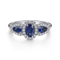 14K White Gold Sapphire and Diamond Halo Ladies Ring