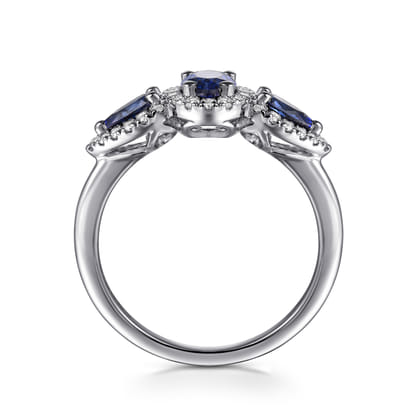 14K White Gold Sapphire and Diamond Halo Ladies Ring