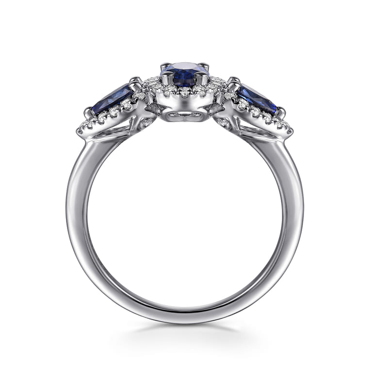 14K White Gold Sapphire and Diamond Halo Ladies Ring - 0.25 ct - Shot 2