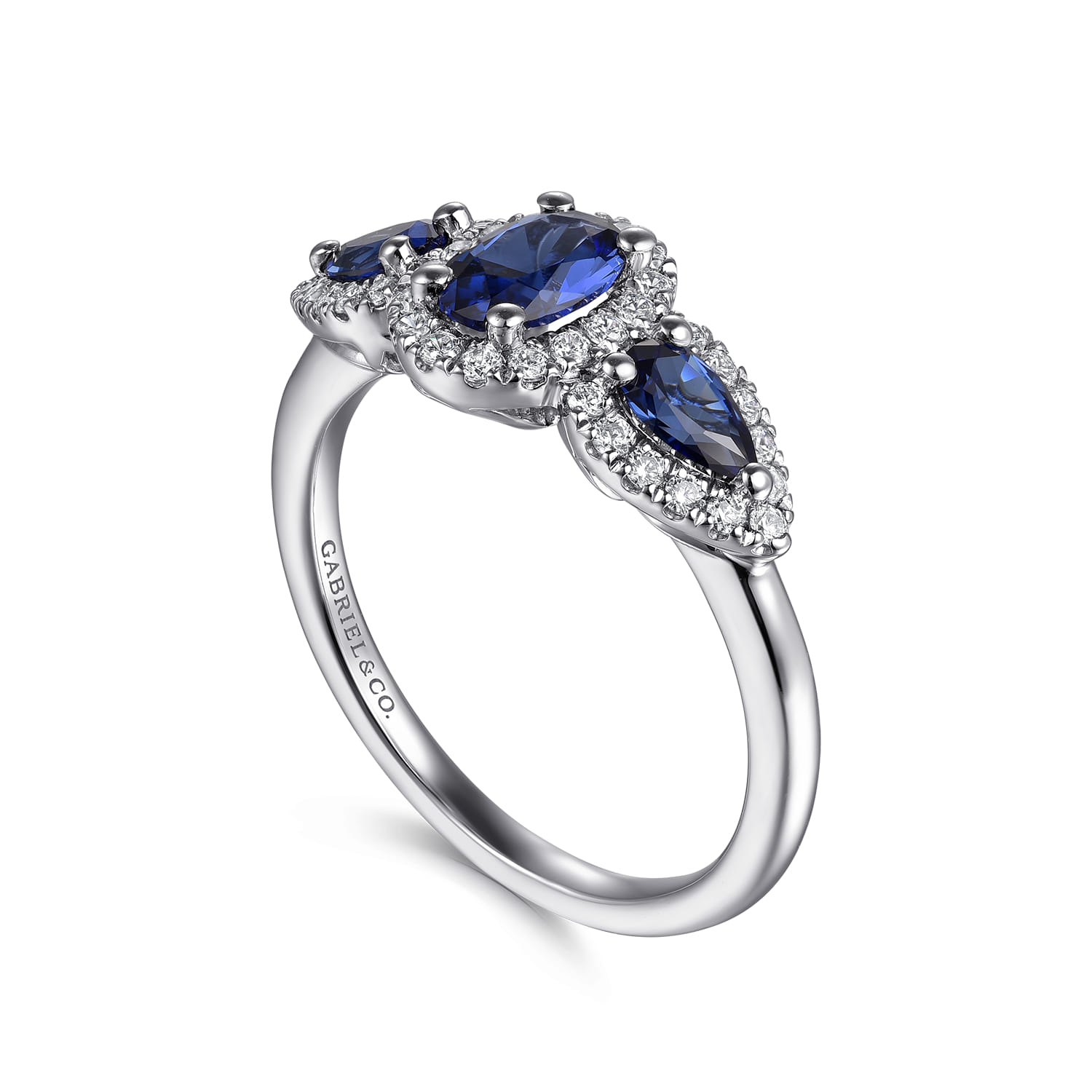 14K White Gold Sapphire and Diamond Halo Ladies Ring - 0.25 ct - Shot 3