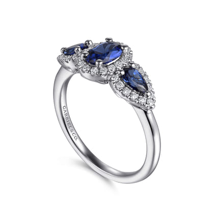 14K White Gold Sapphire and Diamond Halo Ladies Ring