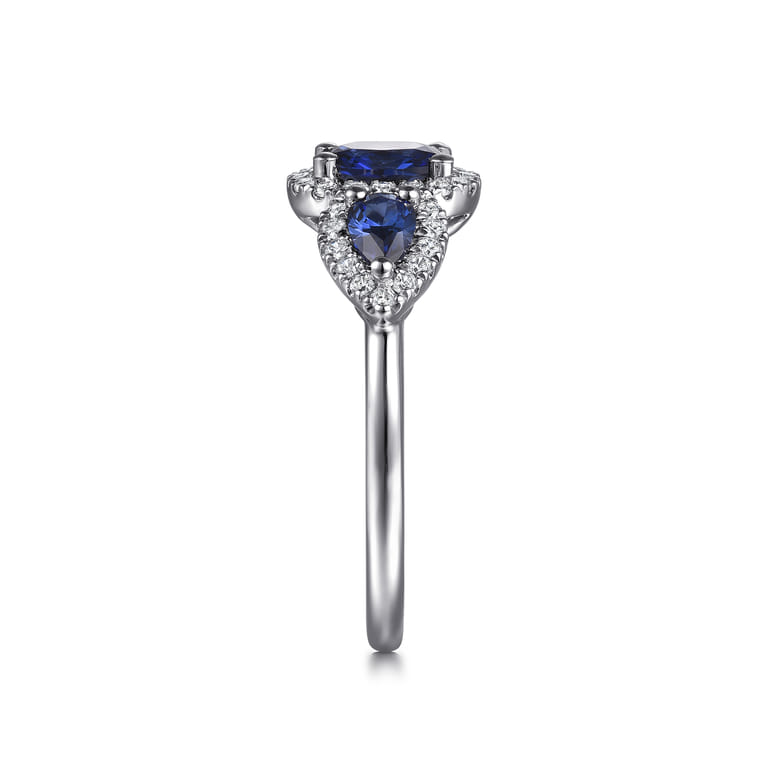 14K White Gold Sapphire and Diamond Halo Ladies Ring - 0.25 ct - Shot 4