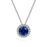 14K White Gold Sapphire and Diamond Halo Pendant Necklace - 0.06 ct