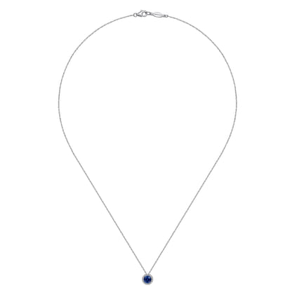 14K White Gold Sapphire and Diamond Halo Pendant Necklace