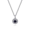 14K White Gold Sapphire and Diamond Halo Pendant Necklace - 0.05 ct