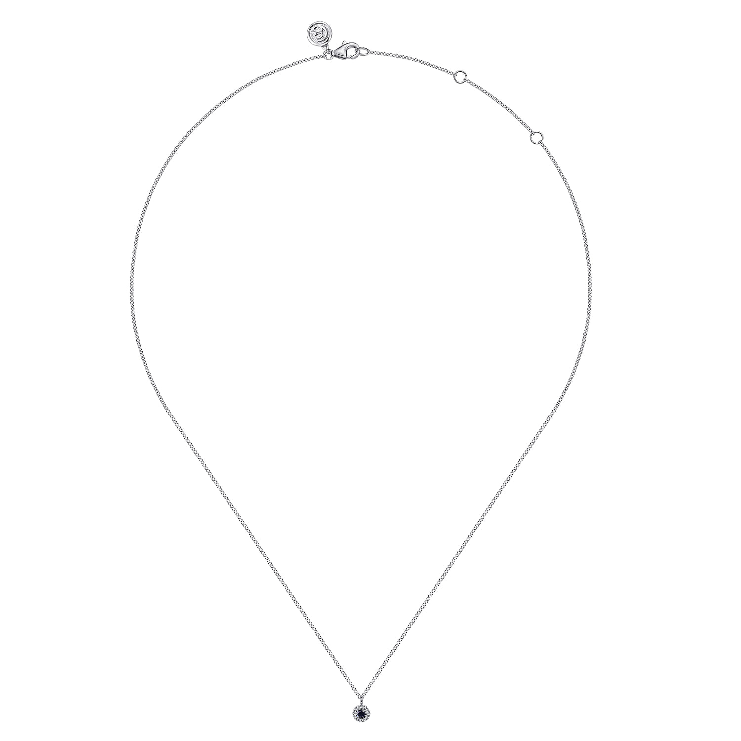 14K White Gold Sapphire and Diamond Halo Pendant Necklace - 0.05 ct - Shot 2