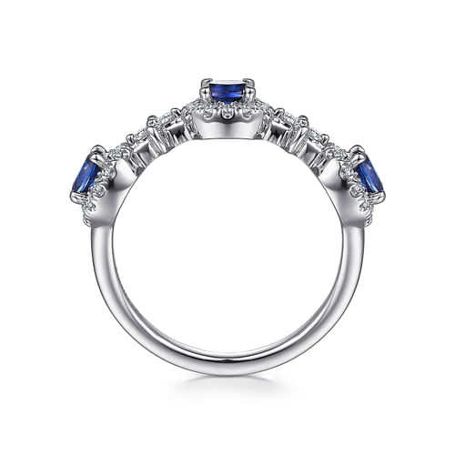 14K White Gold Sapphire and Diamond Halo Station Ring - 0.3 ct - Shot 2