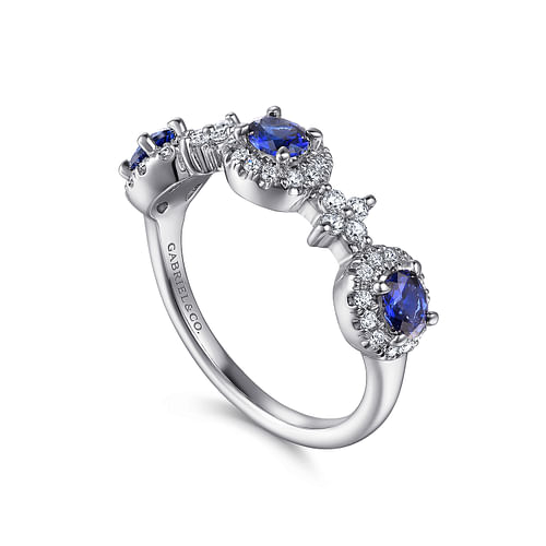 14K White Gold Sapphire and Diamond Halo Station Ring - 0.3 ct - Shot 3