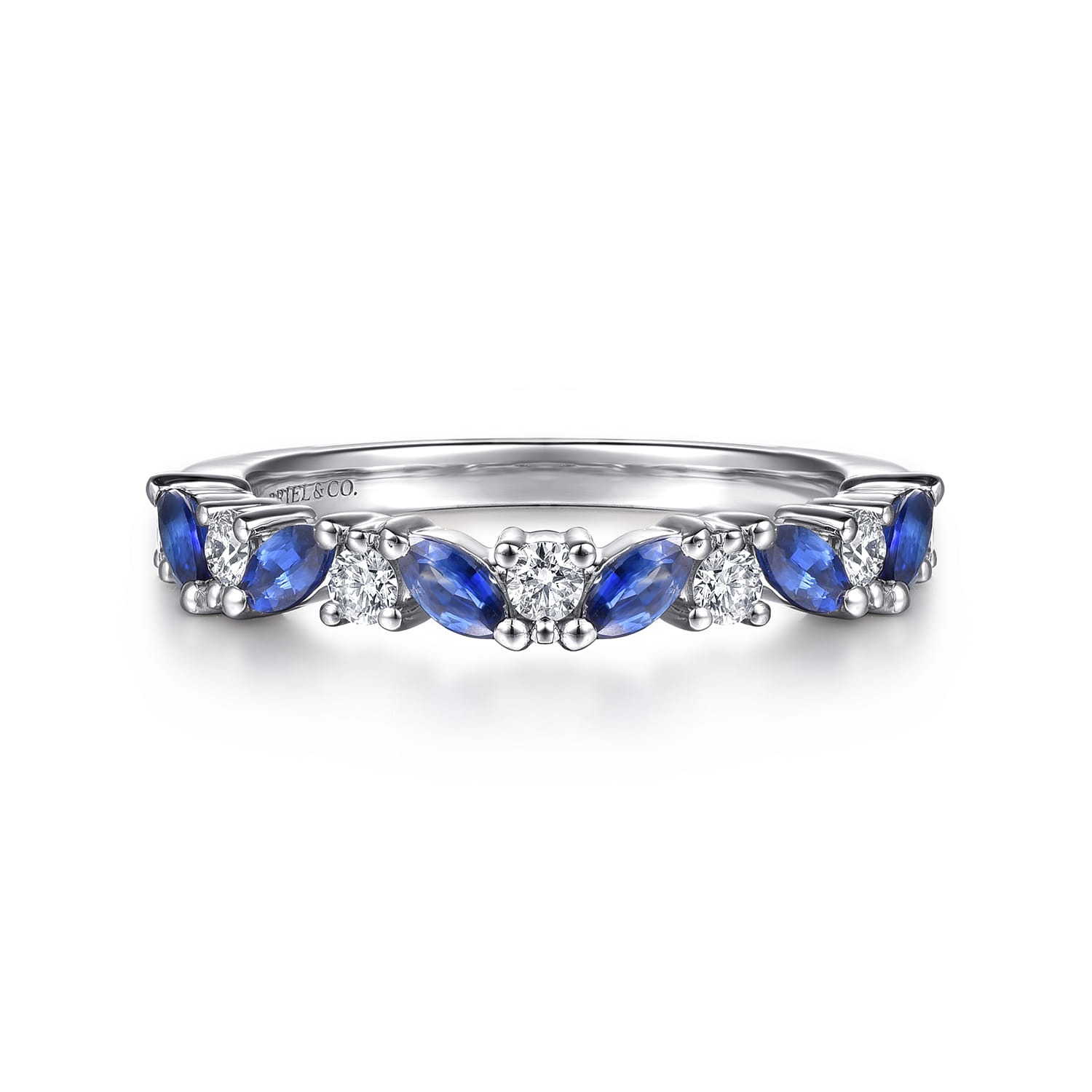 14K White Gold Sapphire and Diamond Matching Wedding Band - 0.3 ct - Shot 1
