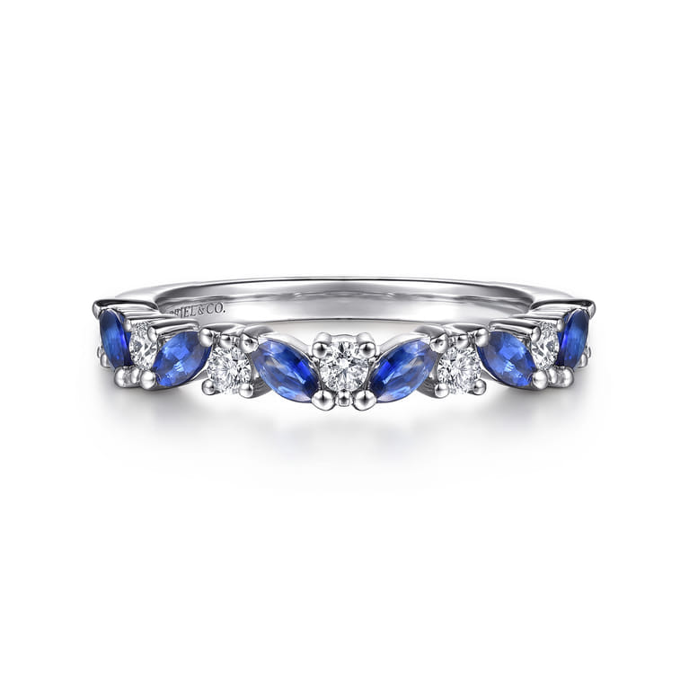 14K White Gold Sapphire and Diamond Matching Wedding Band - 0.3 ct - Shot 1