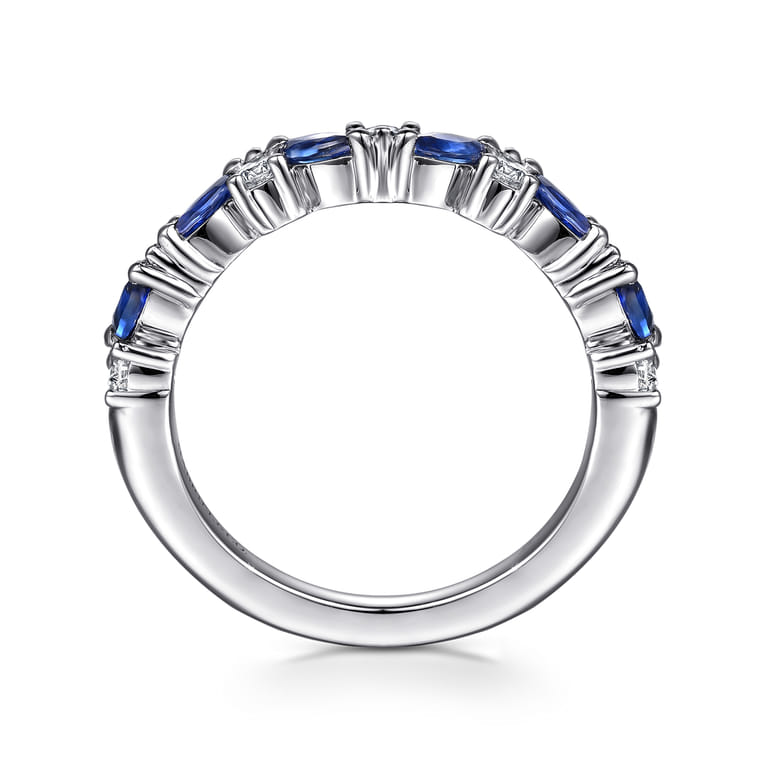 14K White Gold Sapphire and Diamond Matching Wedding Band - 0.3 ct - Shot 2
