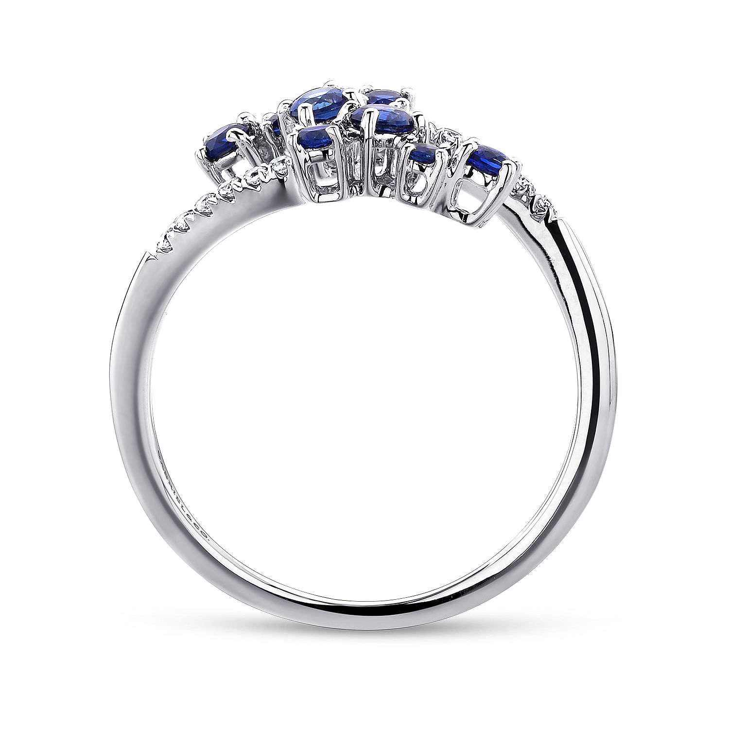 14K White Gold Sapphire and Diamond Open Wrap Ring - 0.06 ct - Shot 2