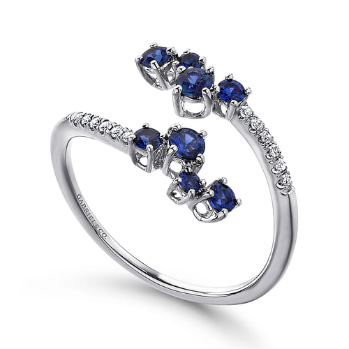 14K White Gold Sapphire and Diamond Open Wrap Ring - 0.06 ct - Shot 3