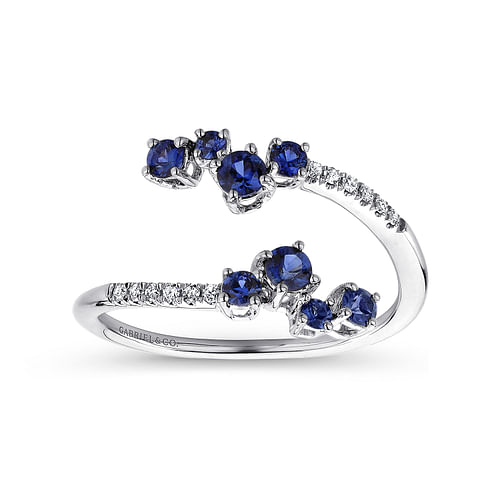 14K White Gold Sapphire and Diamond Open Wrap Ring - 0.06 ct - Shot 4