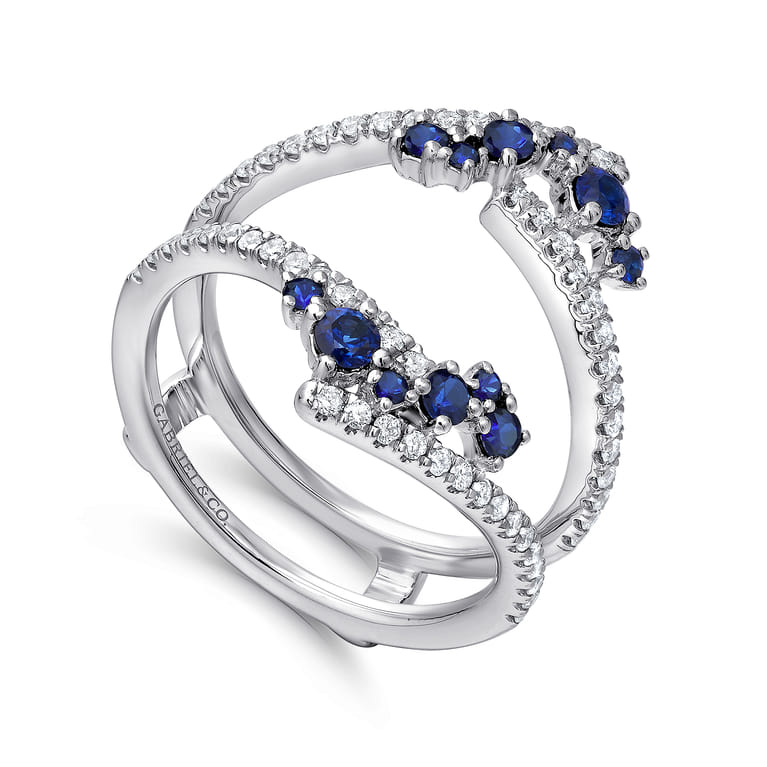 Enhancer Wedding Ring in 14k White Gold with Round Sapphire at Gabriel & Co. - Shot 3