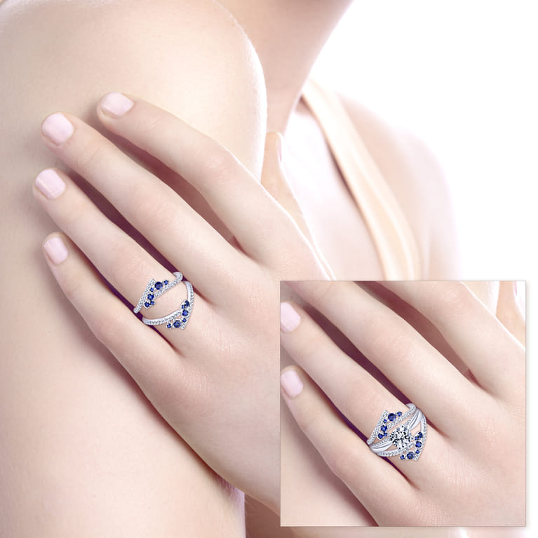 Enhancer Wedding Ring in 14k White Gold with Round Sapphire at Gabriel & Co. - Shot 5