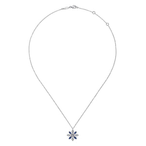 14K White Gold Sapphire and Diamond Snowflake Pendant Necklace
