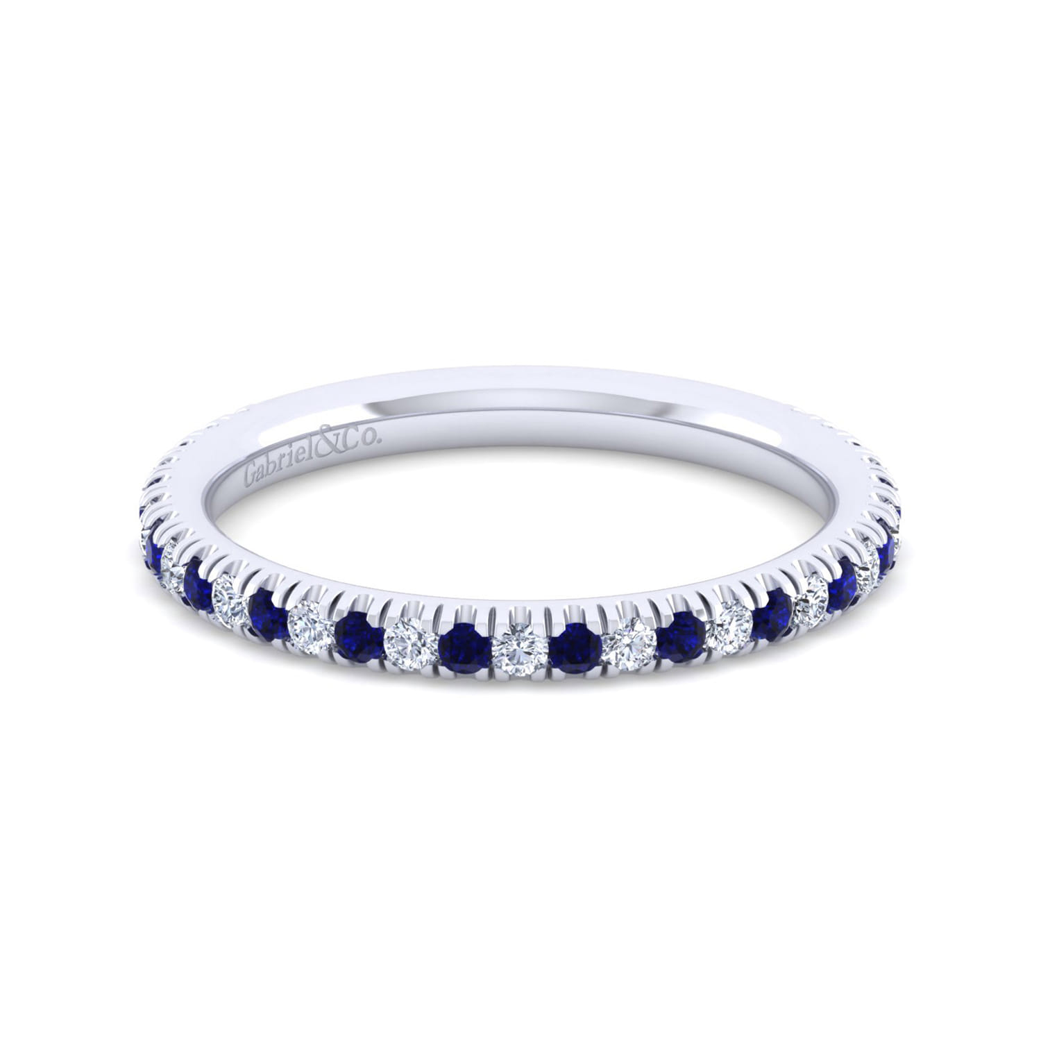 14K White Gold Sapphire and Diamond Stackable Band - 0.17 ct - Shot 1