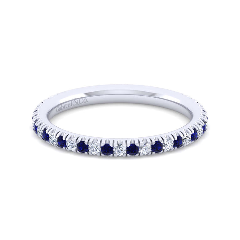 14K White Gold Sapphire and Diamond Stackable Band - 0.17 ct - Shot 1
