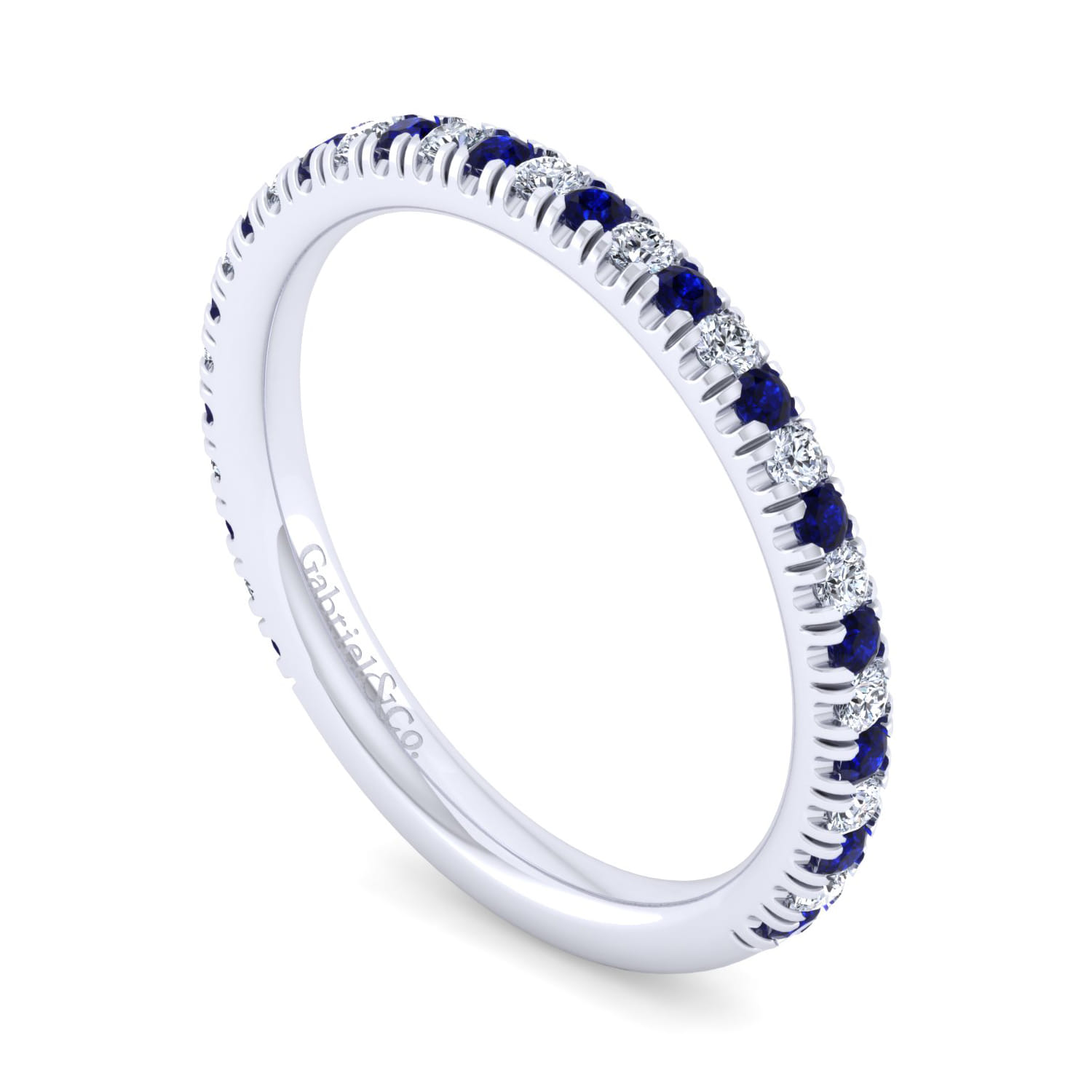 14K White Gold Sapphire and Diamond Stackable Band - 0.17 ct - Shot 3