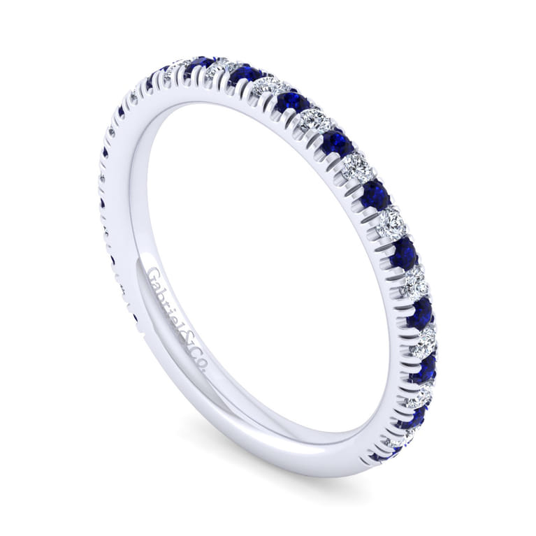 14K White Gold Sapphire and Diamond Stackable Band - 0.17 ct - Shot 3