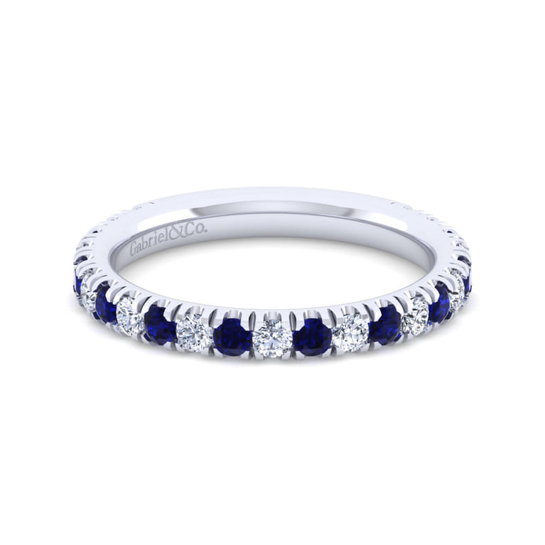 14K White Gold Sapphire and Diamond Stackable Band - 0.3 ct - Shot 1
