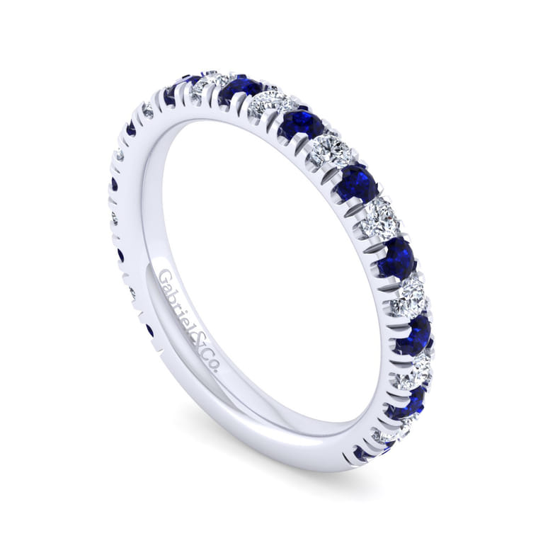 14K White Gold Sapphire and Diamond Stackable Band - 0.3 ct - Shot 3