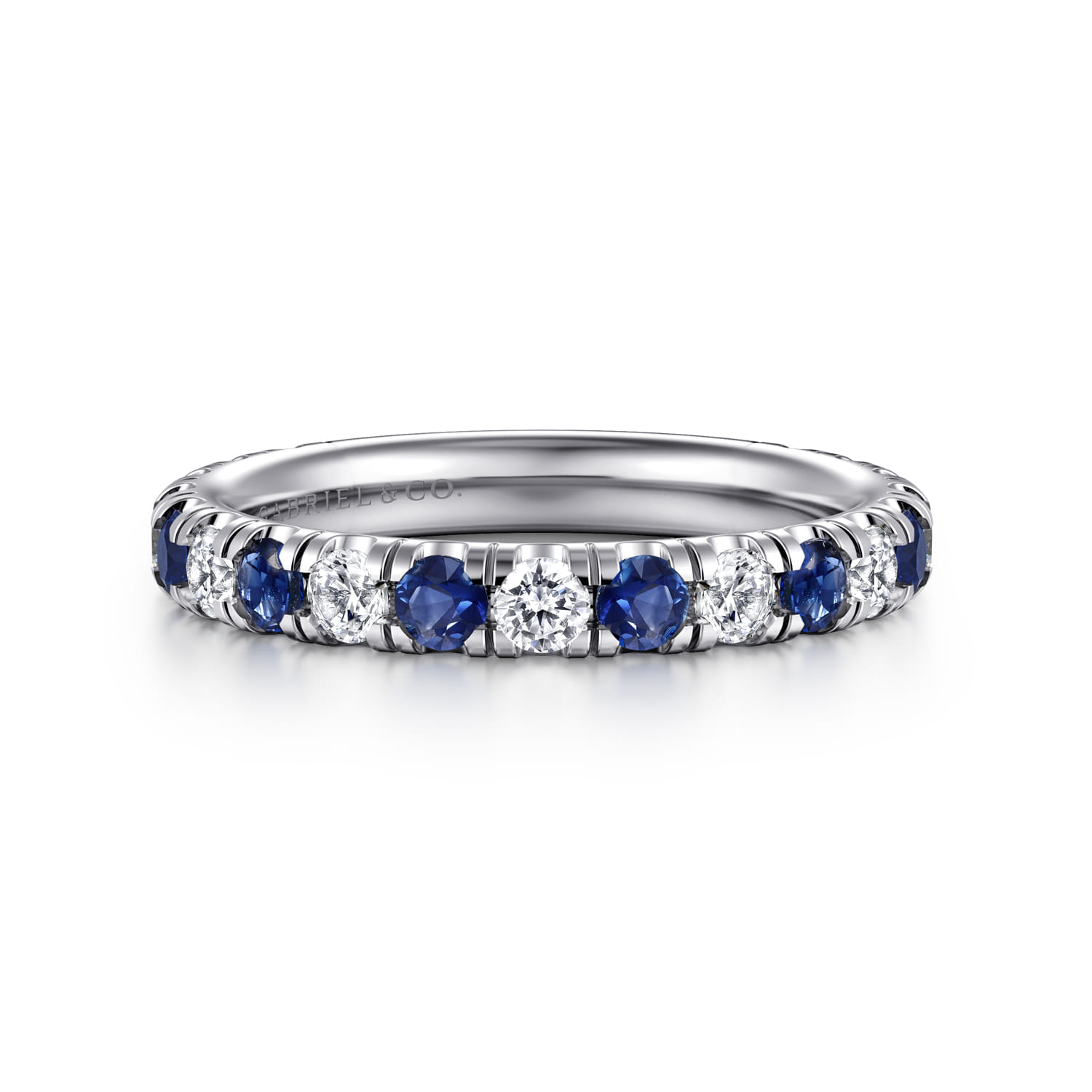 14K White Gold Sapphire and Diamond Stackable Band - 0.5 ct - Shot 1