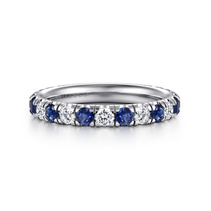 14K White Gold Sapphire and Diamond Stackable Band