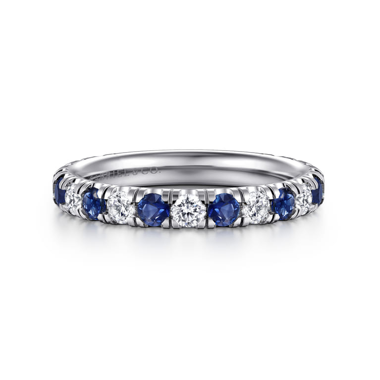 14K White Gold Sapphire and Diamond Stackable Band - 0.5 ct - Shot 1