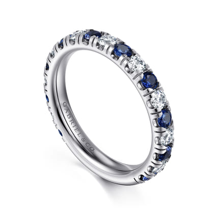 14K White Gold Sapphire and Diamond Stackable Band