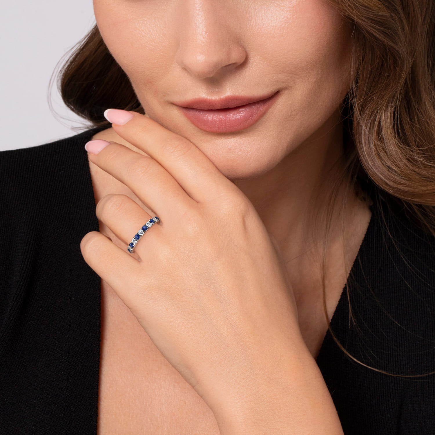 14K White Gold Sapphire and Diamond Stackable Band - 0.5 ct - Shot 5
