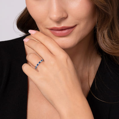 14K White Gold Sapphire and Diamond Stackable Band