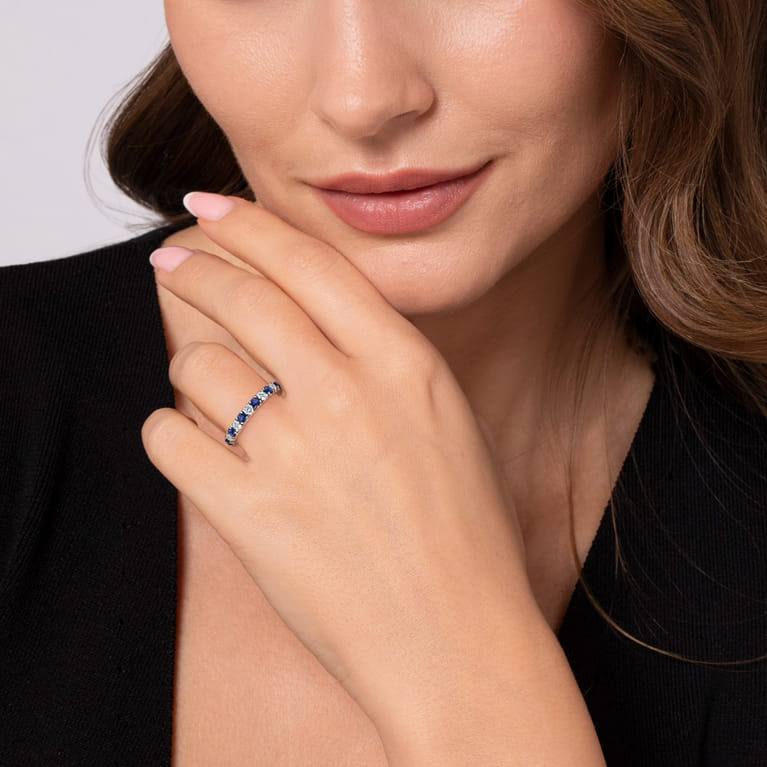 14K White Gold Sapphire and Diamond Stackable Band - 0.5 ct - Shot 5