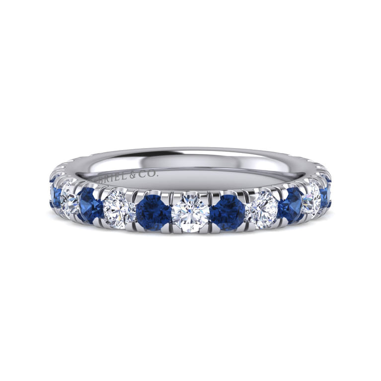 14K White Gold Sapphire and Diamond Stackable Band - 0.8 ct - Shot 1