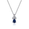 14K White Gold Sapphire and Diamond Teardrop Pendant Necklace - 0.04 ct