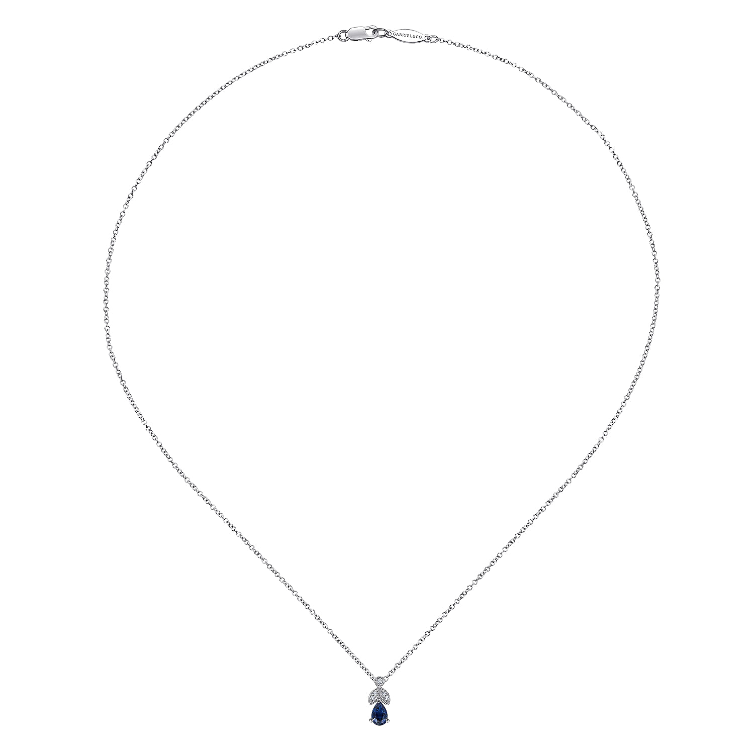 14K White Gold Sapphire and Diamond Teardrop Pendant Necklace