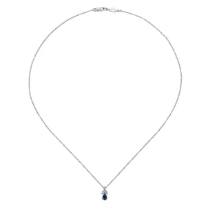 14K White Gold Sapphire and Diamond Teardrop Pendant Necklace