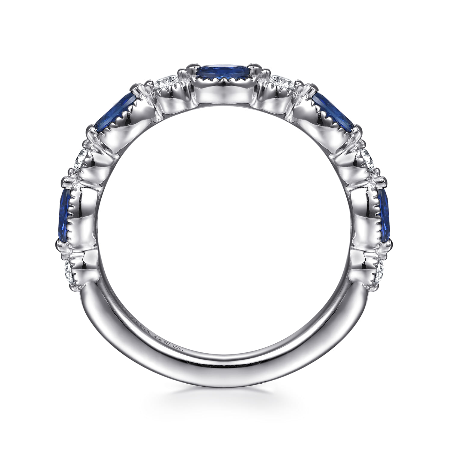 14K White Gold Sapphire and Diamond Wedding Band - 0.15 ct - Shot 2