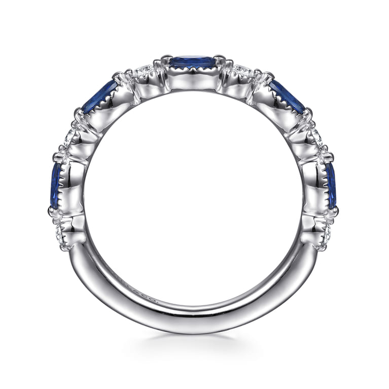 14K White Gold Sapphire and Diamond Wedding Band - 0.15 ct - Shot 2