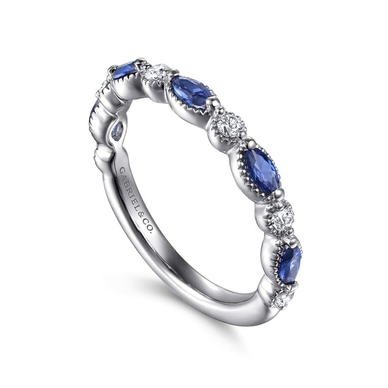 14K White Gold Sapphire and Diamond Wedding Band - 0.15 ct - Shot 3