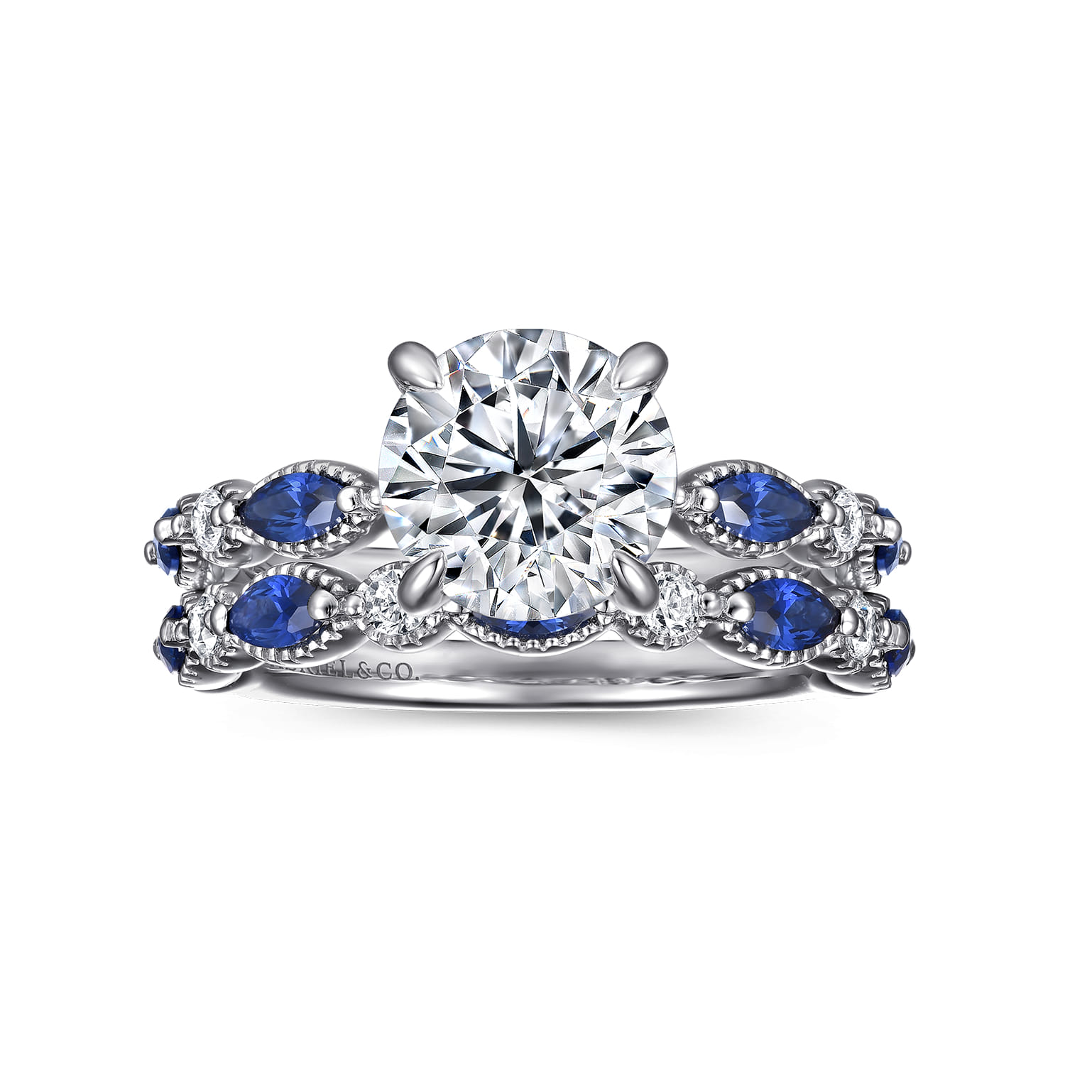 14K White Gold Sapphire and Diamond Wedding Band - 0.15 ct - Shot 4