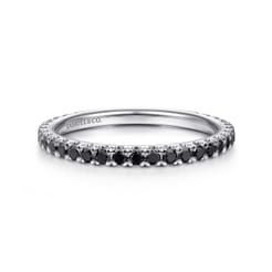 14K White Gold Scalloped Black Diamond Stackable Ring