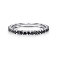14K White Gold Scalloped Black Diamond Stackable Ring